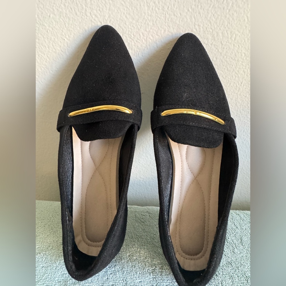 Women Black Loafers with Gold Detail